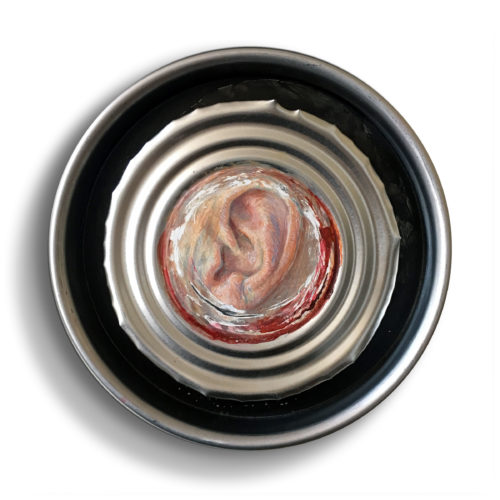 Randy - egg tempera on can lid - 6 inches