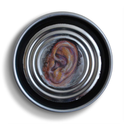 Jerry - egg tempera on can lid - 6 inches